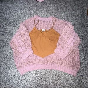 Pink Chunky Knit Women’s Sweater and cami tank